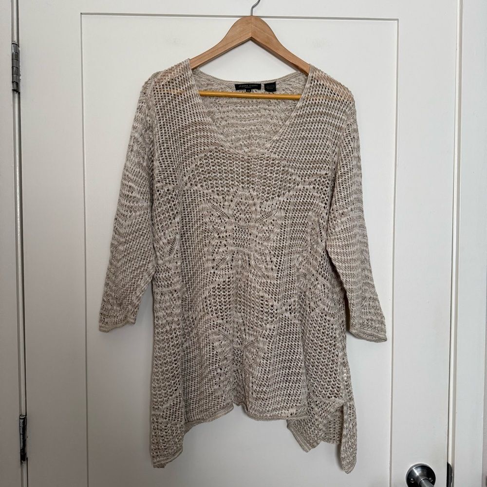 Jeanne Pierre Sweater Top Womens Sz 2X Beige Open Knit Crochet Neutral Beach